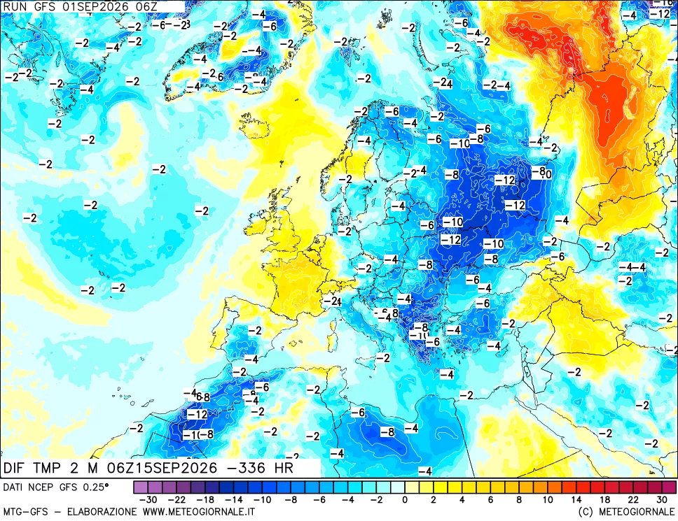mappa Dif. Temp a 2 metri Valid - Init