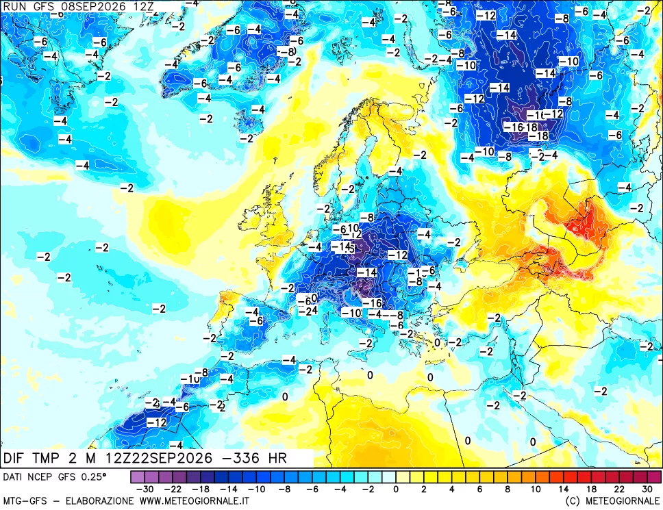 mappa Dif. Temp a 2 metri Valid - Init