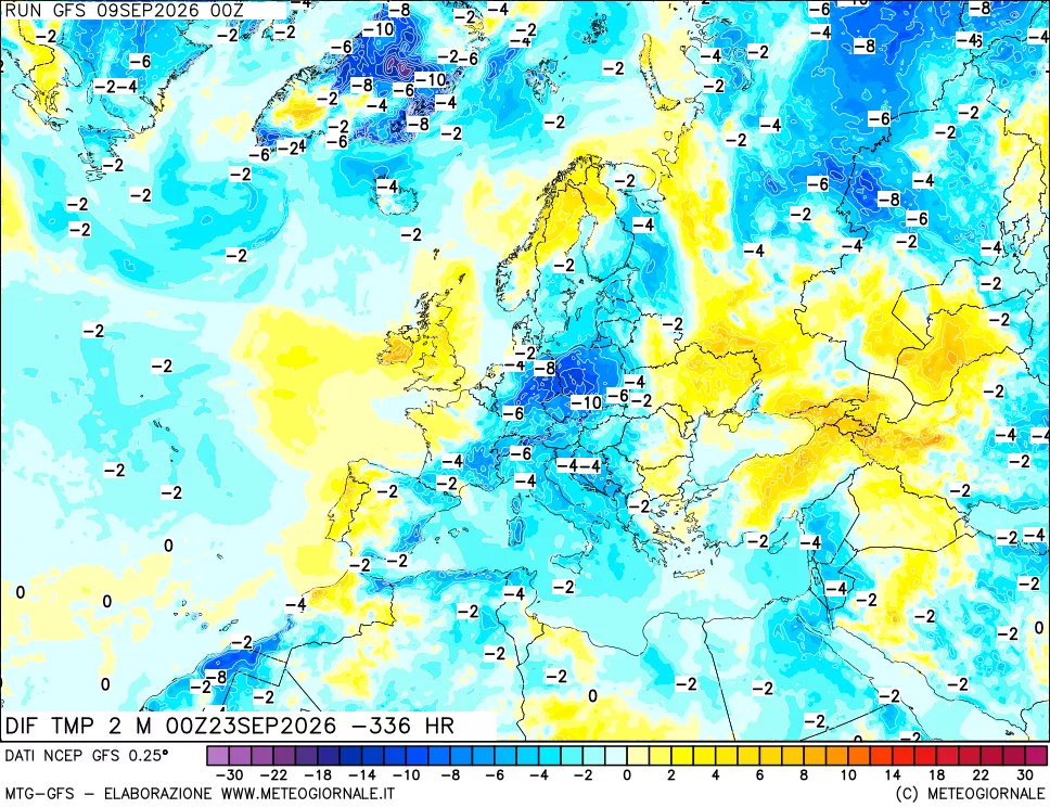 mappa Dif. Temp a 2 metri Valid - Init
