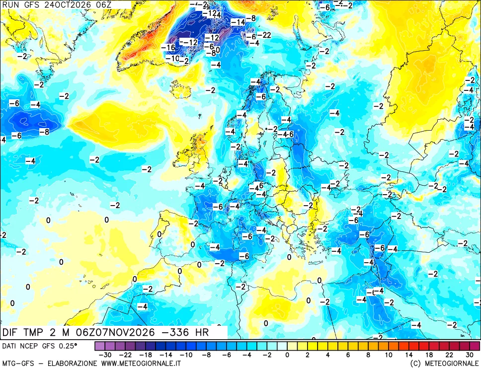 mappa Dif. Temp a 2 metri Valid - Init