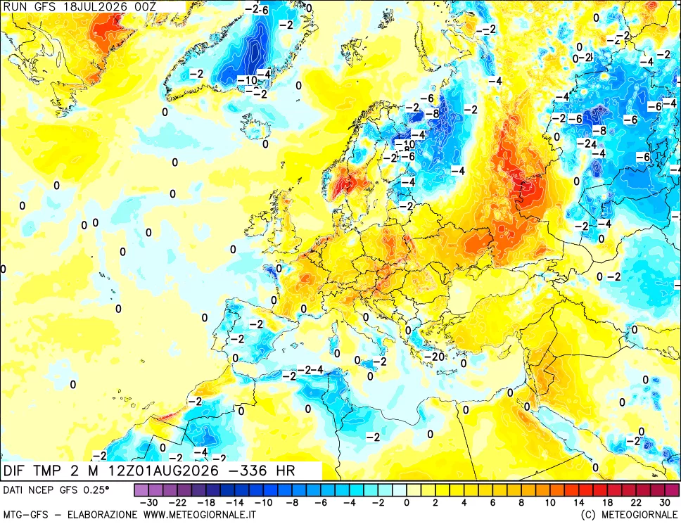 mappa Dif. Temp a 2 metri Valid - Init