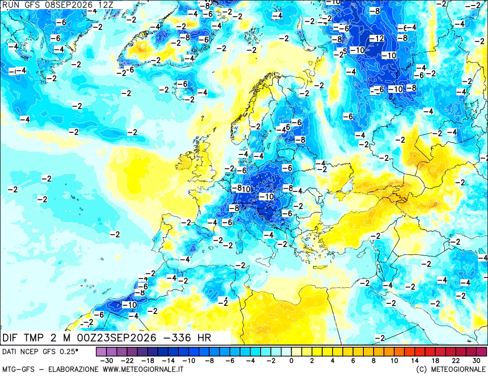 mappa Dif. Temp a 2 metri Valid - Init