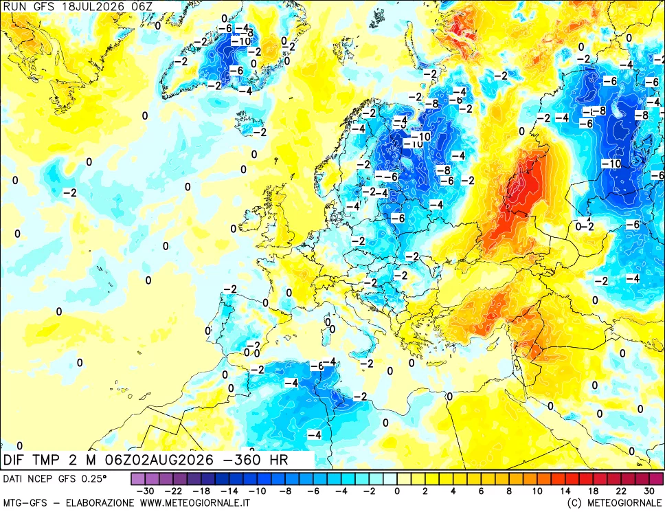 mappa Dif. Temp a 2 metri Valid - Init