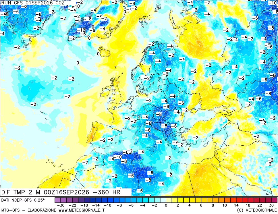 mappa Dif. Temp a 2 metri Valid - Init