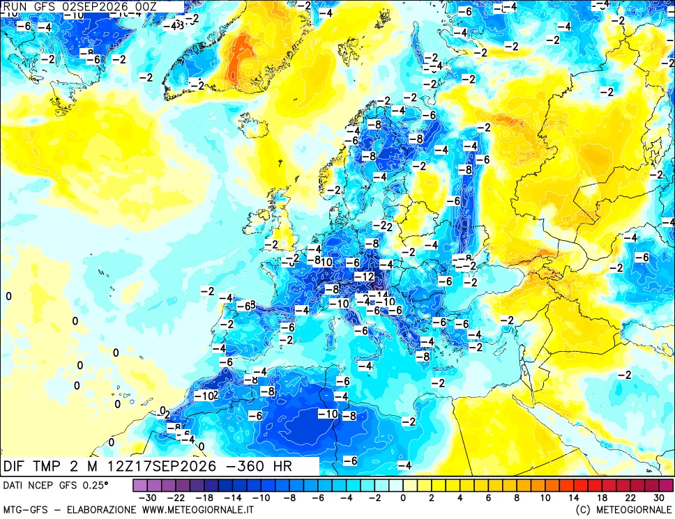 mappa Dif. Temp a 2 metri Valid - Init