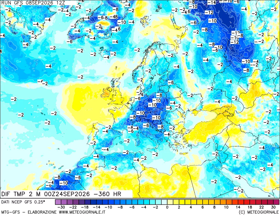 mappa Dif. Temp a 2 metri Valid - Init