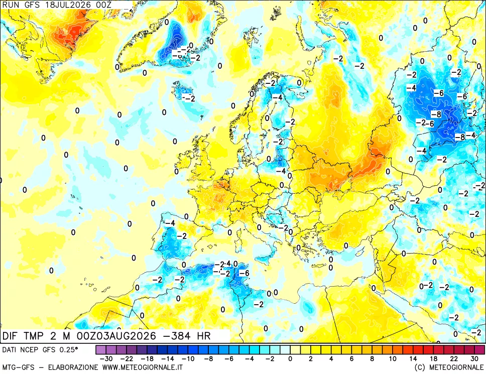 mappa Dif. Temp a 2 metri Valid - Init