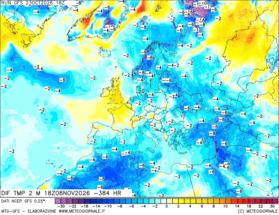 mappa Dif. Temp a 2 metri Valid - Init