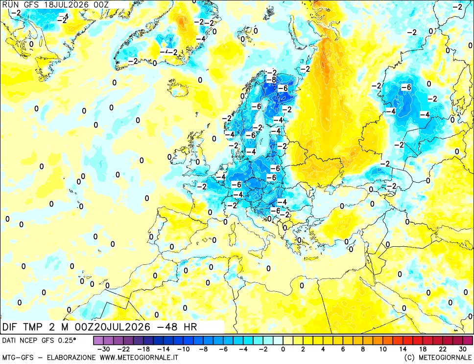 mappa Dif. Temp a 2 metri Valid - Init