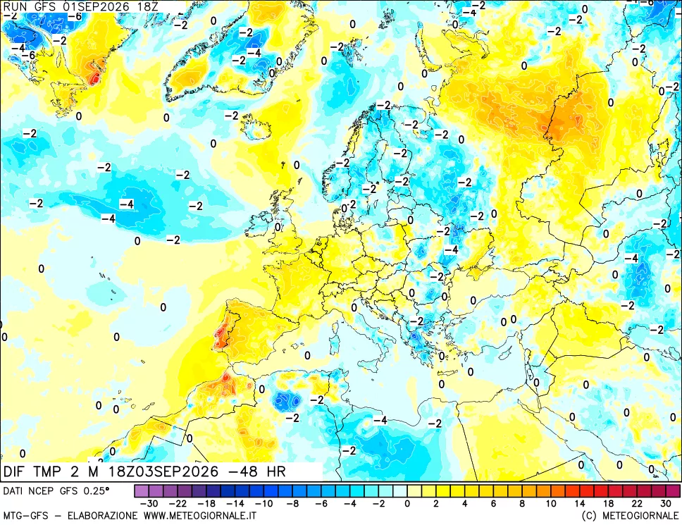 mappa Dif. Temp a 2 metri Valid - Init