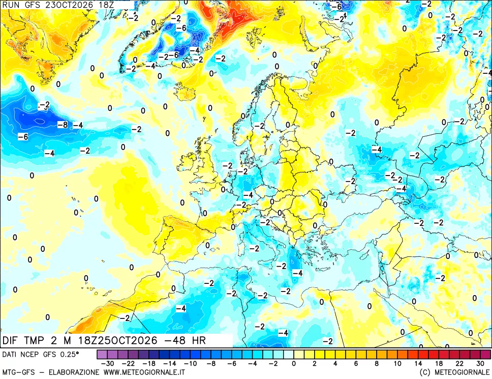 mappa Dif. Temp a 2 metri Valid - Init