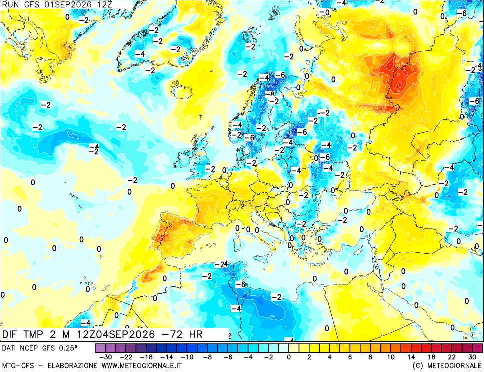 mappa Dif. Temp a 2 metri Valid - Init
