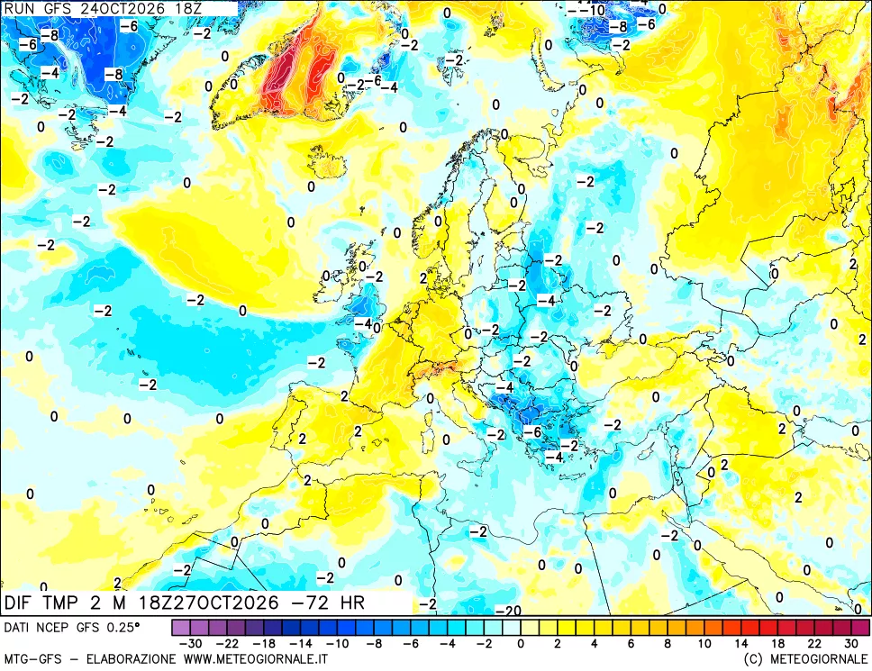 mappa Dif. Temp a 2 metri Valid - Init