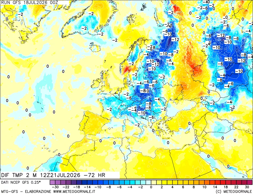 mappa Dif. Temp a 2 metri Valid - Init