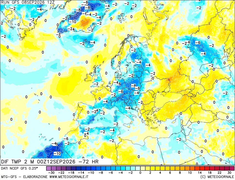mappa Dif. Temp a 2 metri Valid - Init