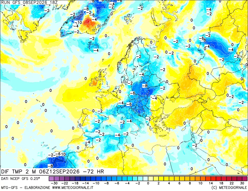 mappa Dif. Temp a 2 metri Valid - Init