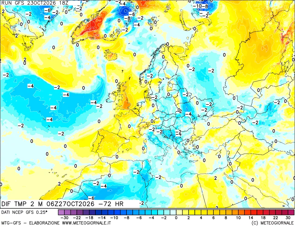 mappa Dif. Temp a 2 metri Valid - Init