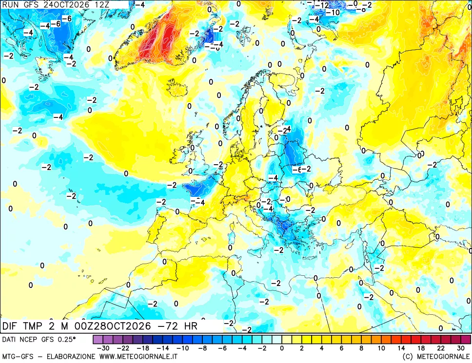 mappa Dif. Temp a 2 metri Valid - Init