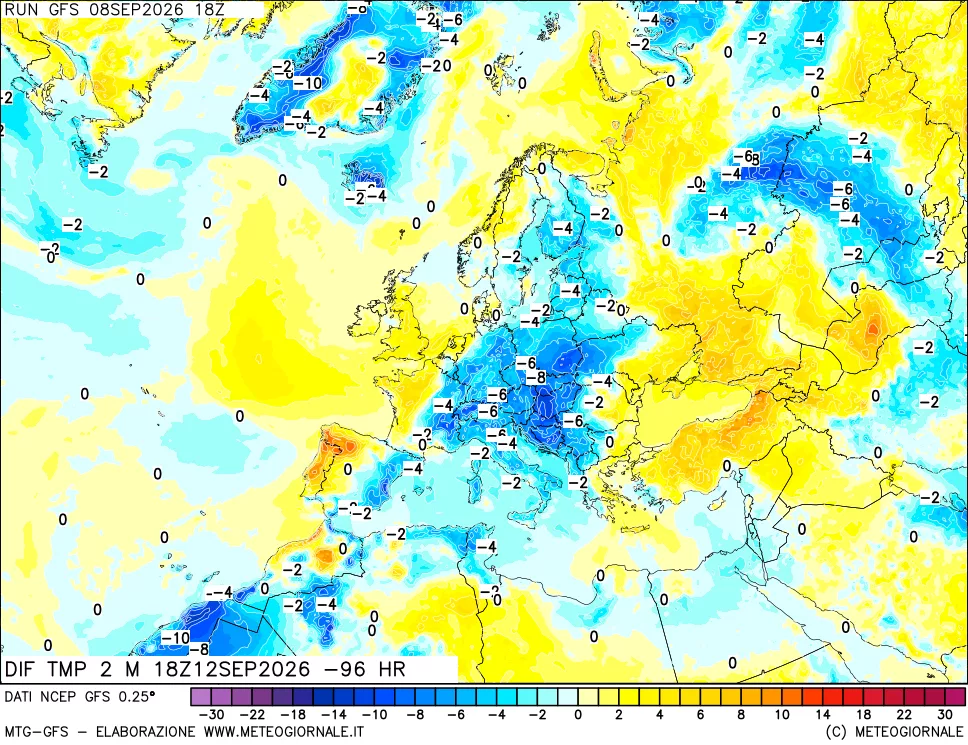 mappa Dif. Temp a 2 metri Valid - Init
