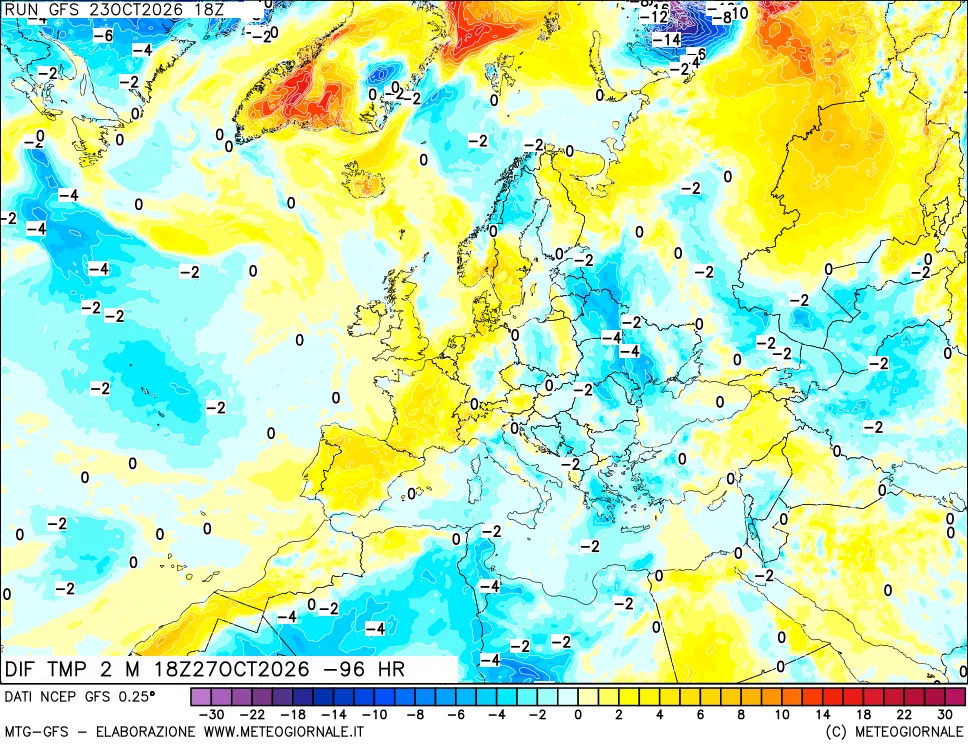 mappa Dif. Temp a 2 metri Valid - Init