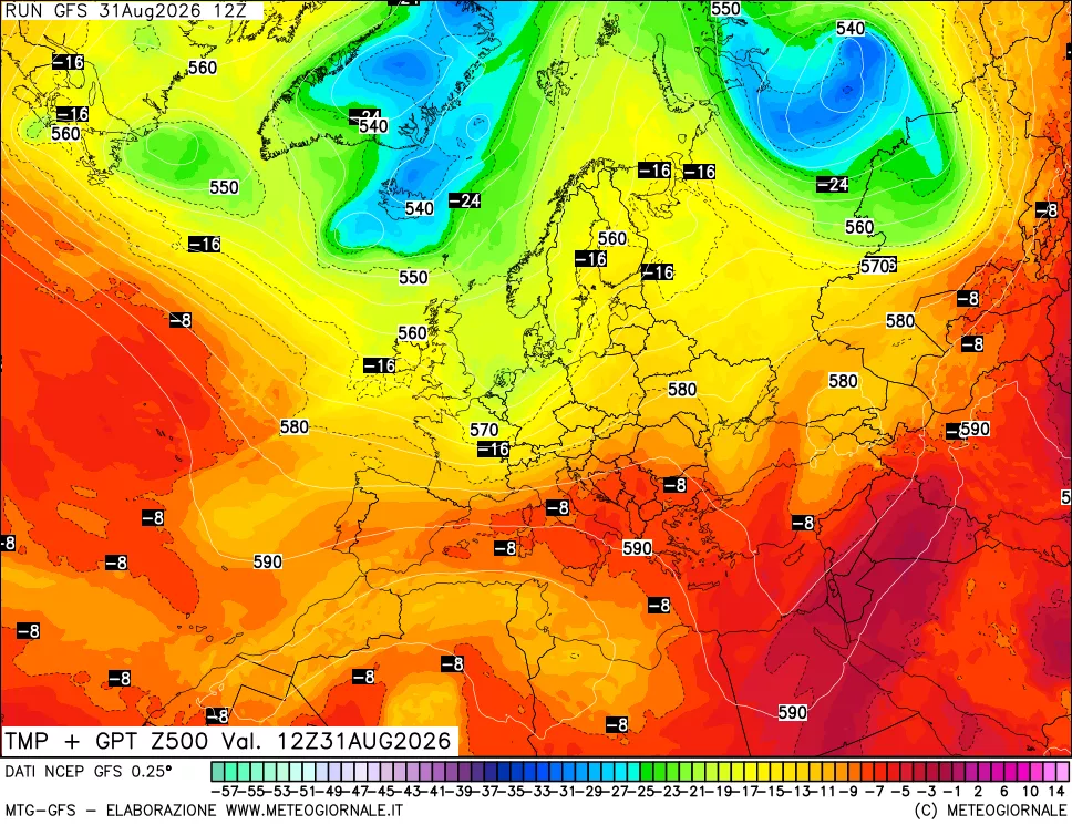 mappa 500 hPa Temp + GPT