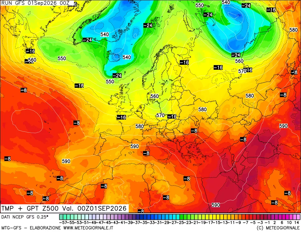 mappa 500 hPa Temp + GPT