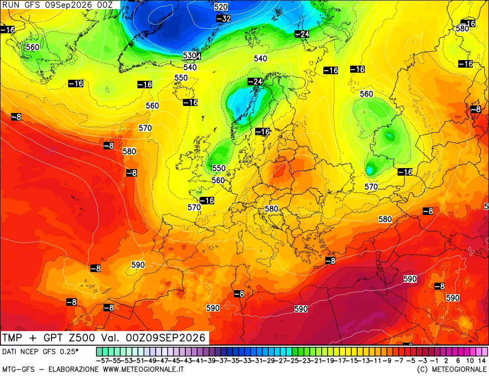 mappa 500 hPa Temp + GPT