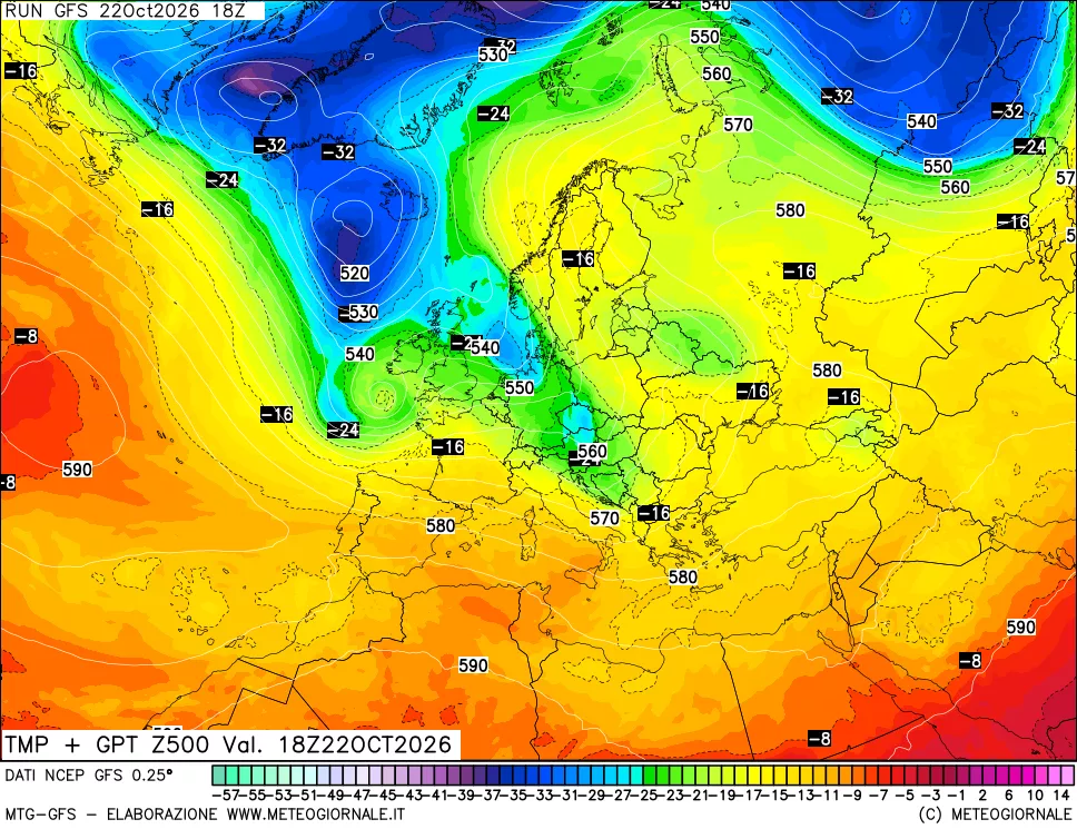 mappa 500 hPa Temp + GPT