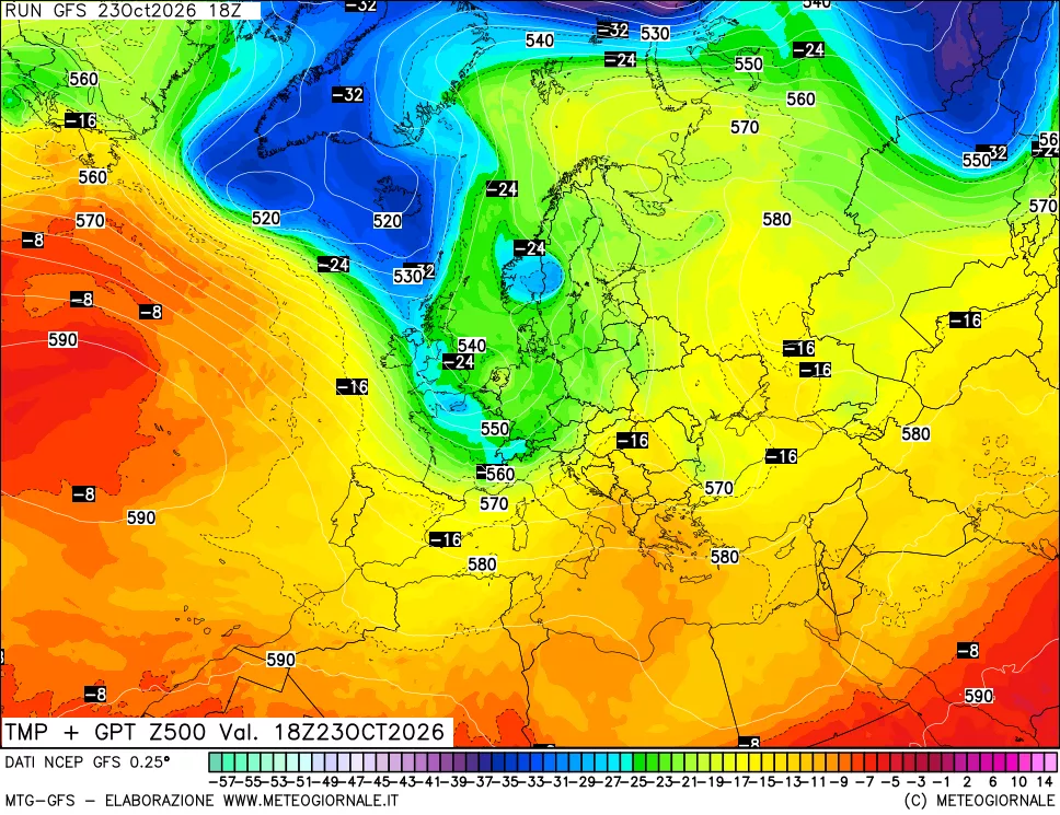 mappa 500 hPa Temp + GPT