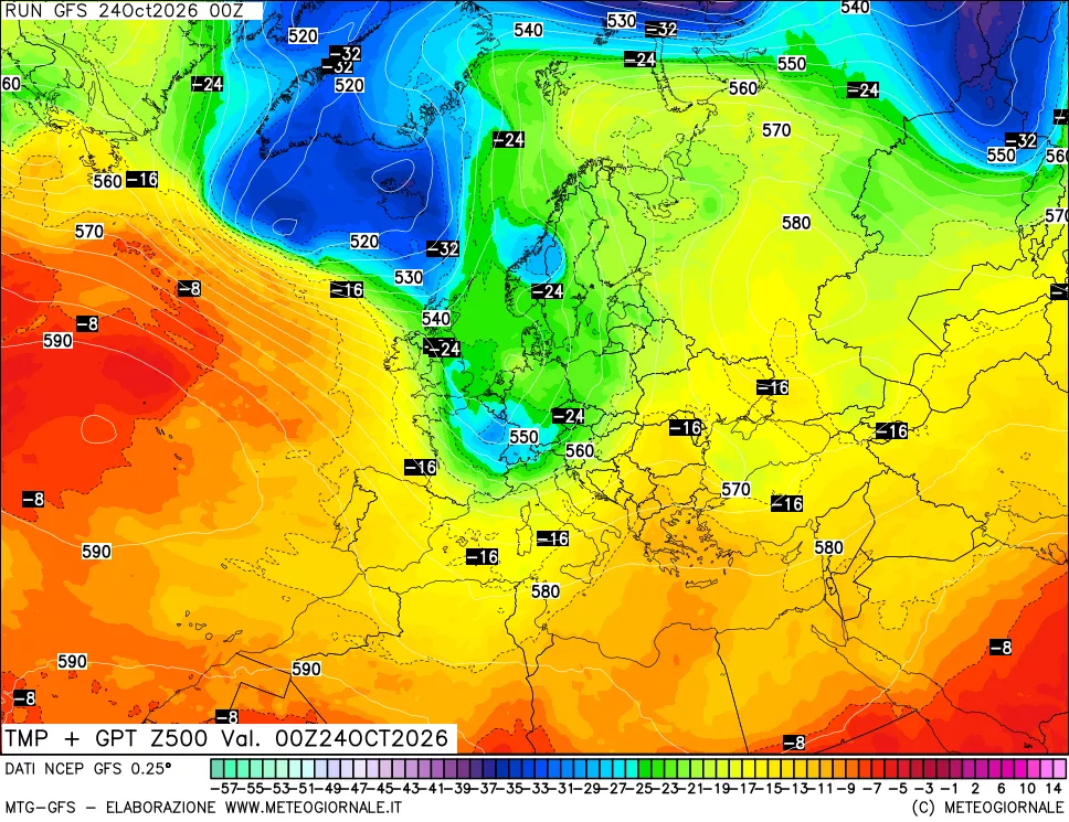 mappa 500 hPa Temp + GPT
