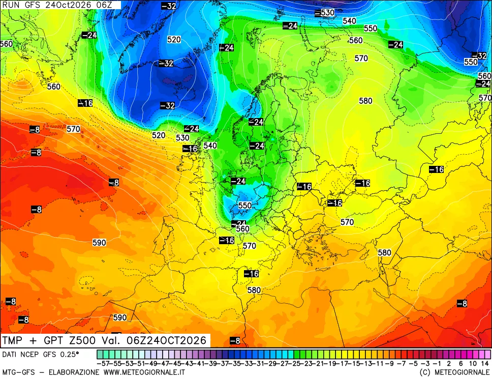 mappa 500 hPa Temp + GPT