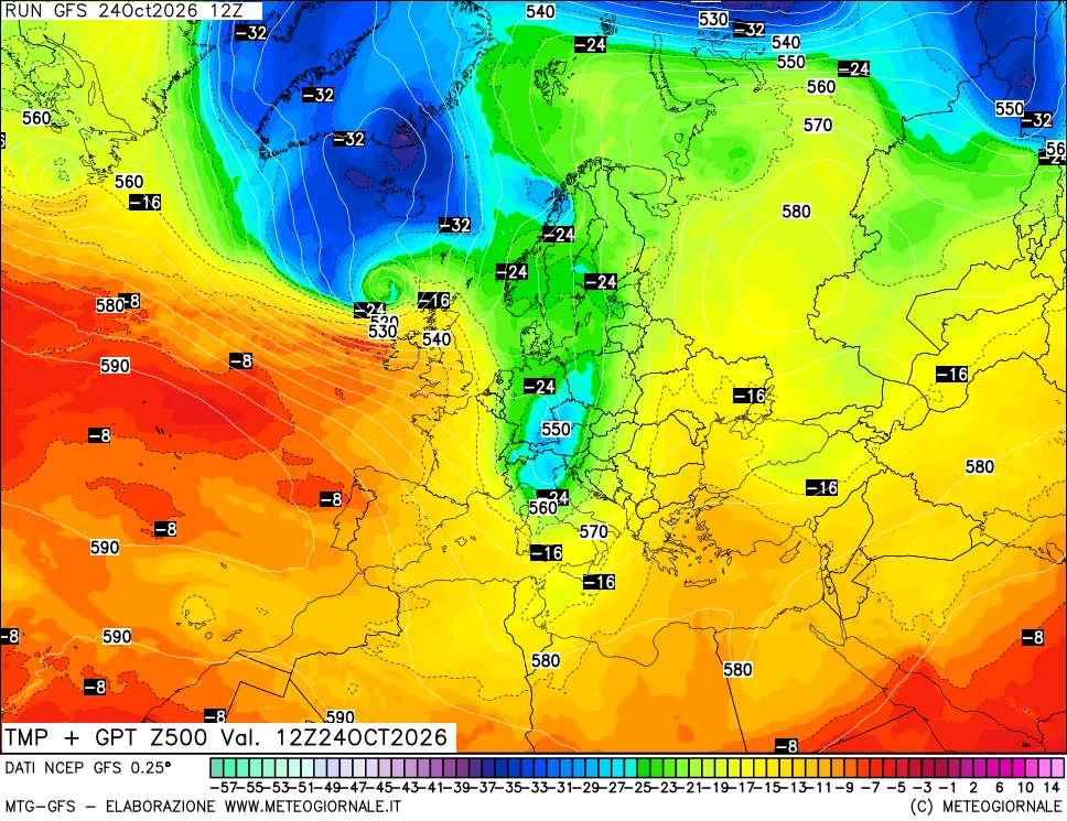 mappa 500 hPa Temp + GPT