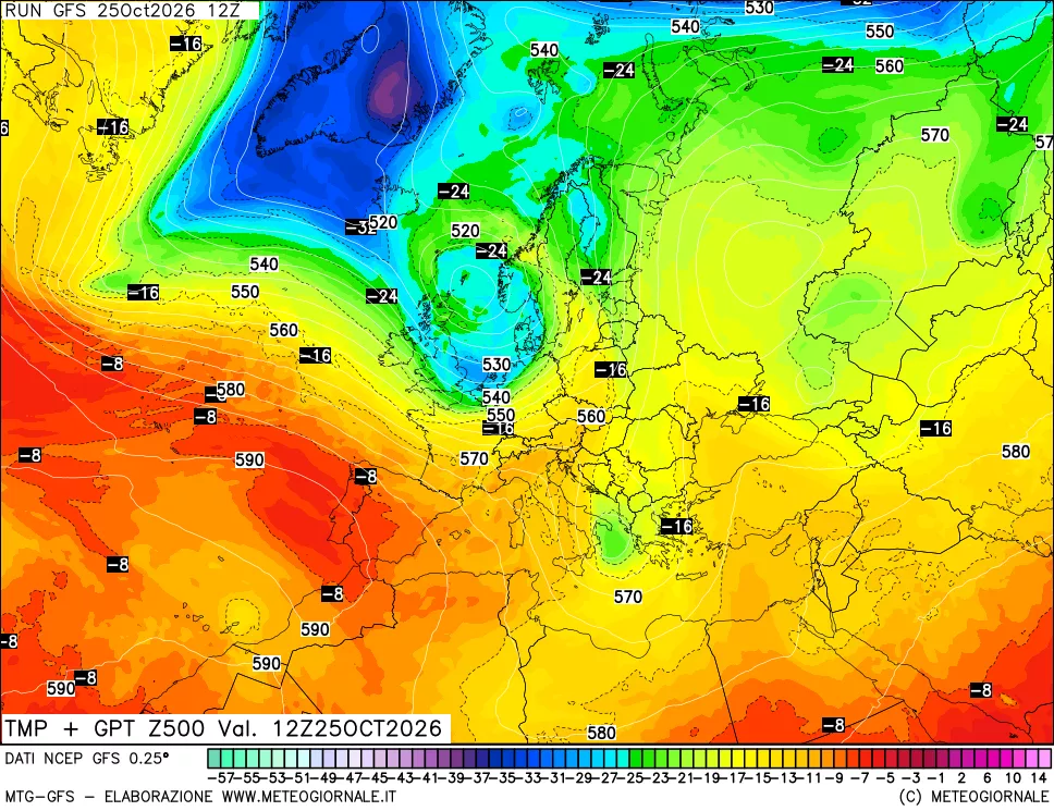 mappa 500 hPa Temp + GPT