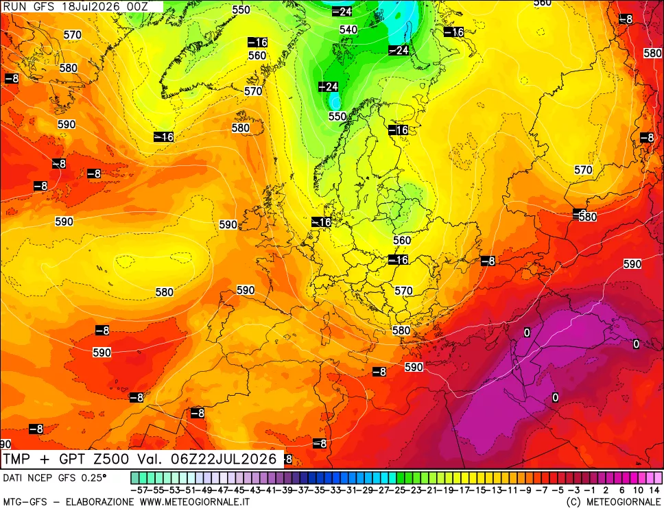 mappa 500 hPa Temp + GPT