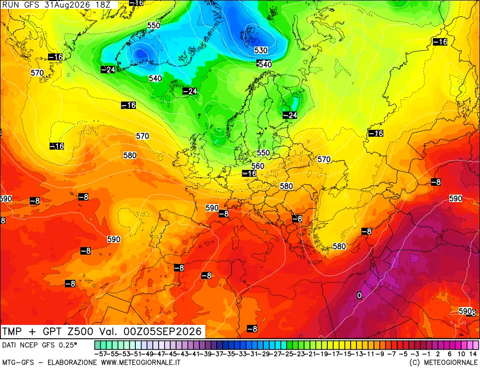 mappa 500 hPa Temp + GPT