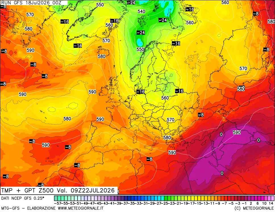 mappa 500 hPa Temp + GPT