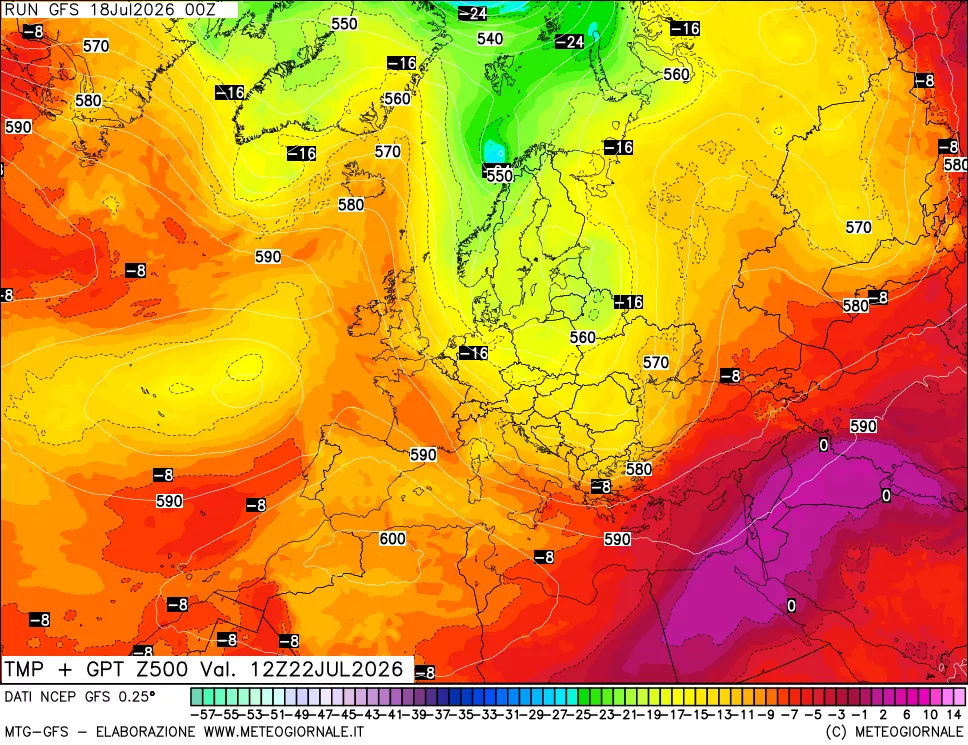 mappa 500 hPa Temp + GPT