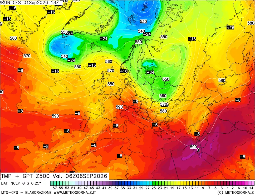 mappa 500 hPa Temp + GPT