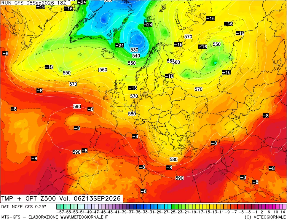 mappa 500 hPa Temp + GPT