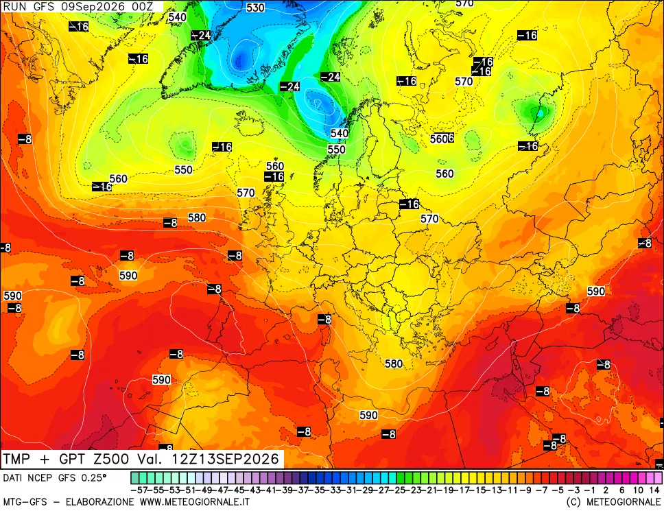 mappa 500 hPa Temp + GPT