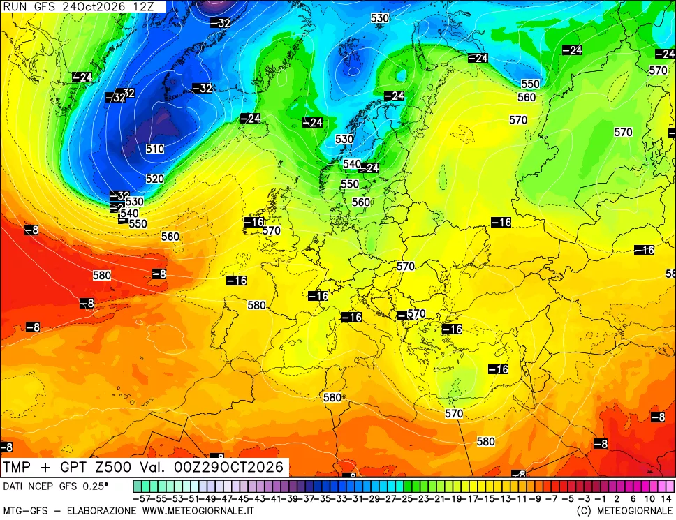 mappa 500 hPa Temp + GPT