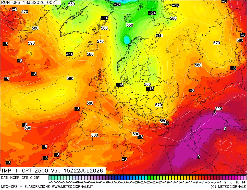 mappa 500 hPa Temp + GPT