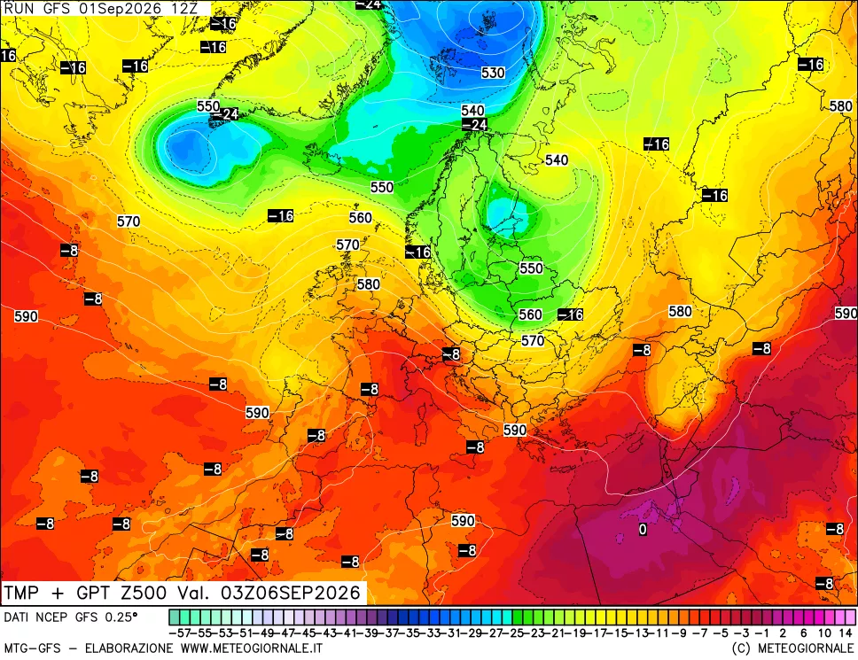 mappa 500 hPa Temp + GPT