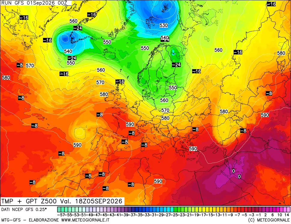 mappa 500 hPa Temp + GPT