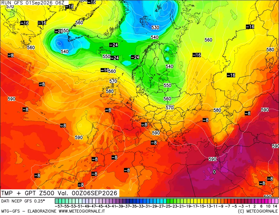 mappa 500 hPa Temp + GPT