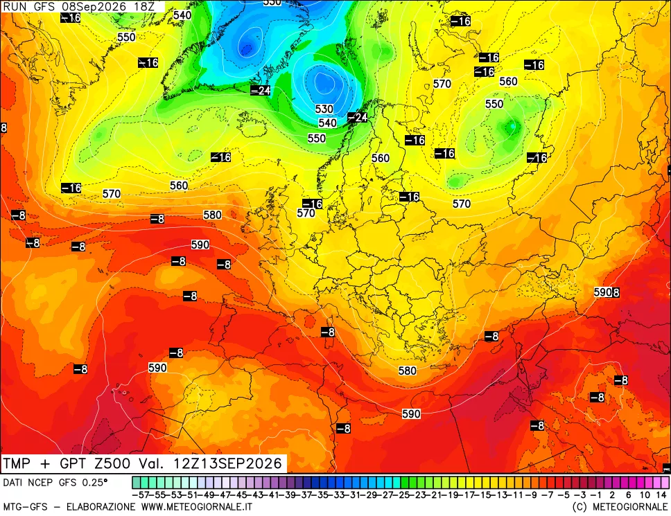 mappa 500 hPa Temp + GPT