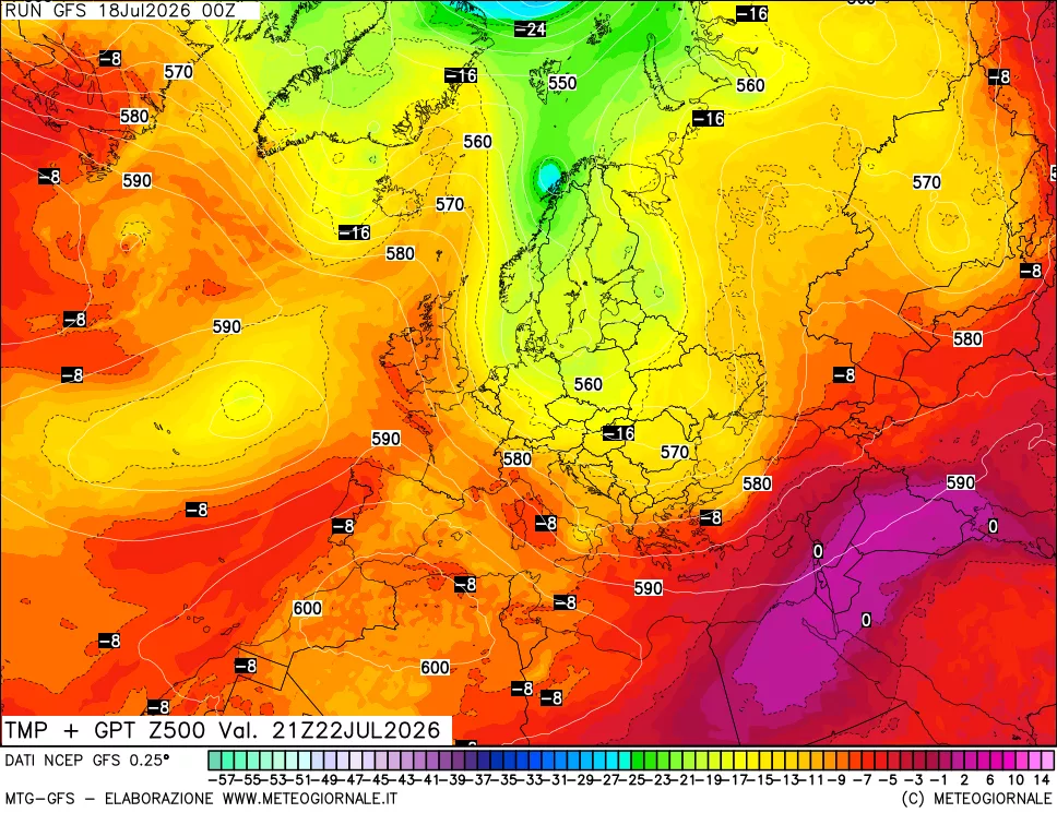 mappa 500 hPa Temp + GPT