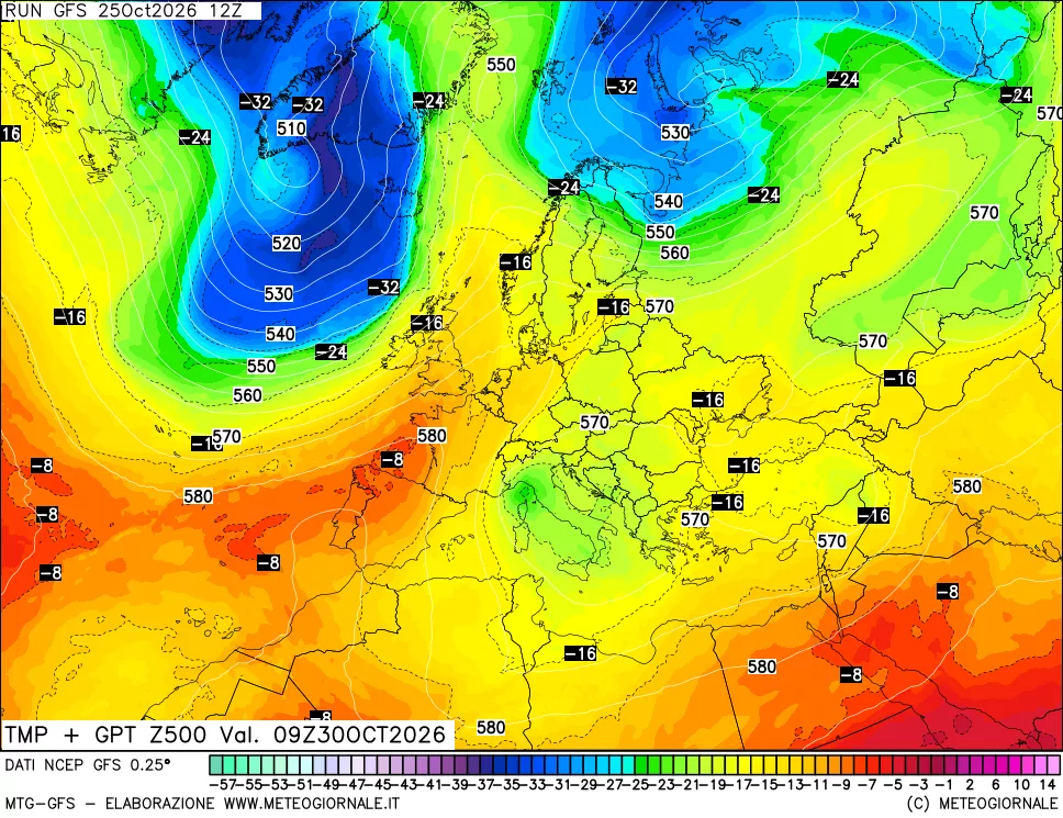 mappa 500 hPa Temp + GPT