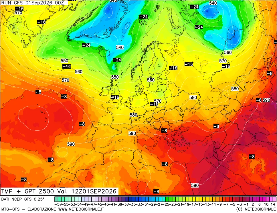 mappa 500 hPa Temp + GPT