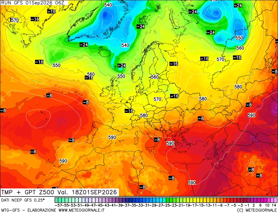 mappa 500 hPa Temp + GPT